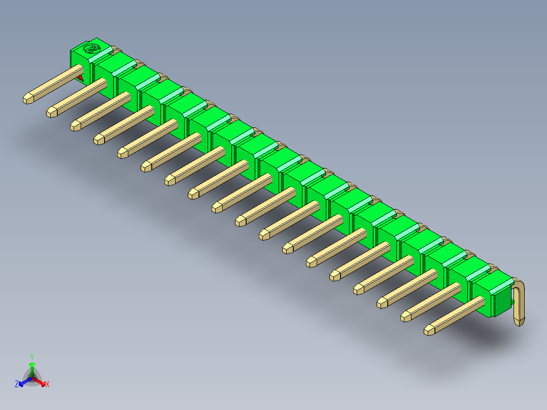 彩色公排针 100mil 2.54mm 系列-DS1022_green_1x18p_100mil_TypeD_rev1.0