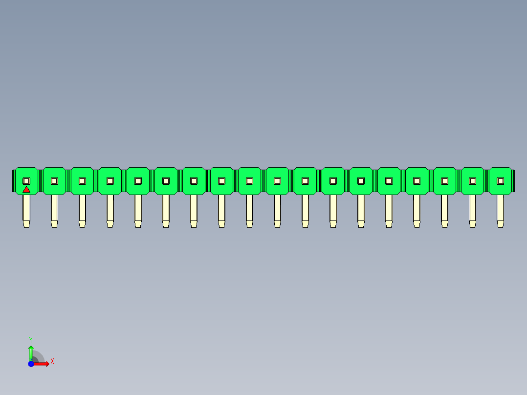彩色公排针 100mil 2.54mm 系列-DS1022_green_1x18p_100mil_TypeD_rev1.0前视图