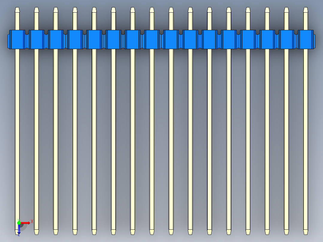 彩色公头100mil（2.54mm）系列-DS1021_blue_3x16p_100mil_Type43_rev1.0俯视图