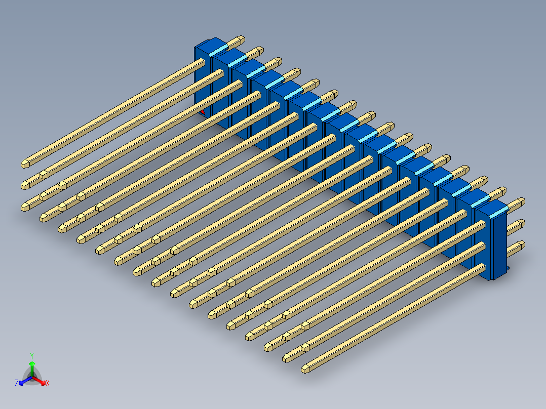 彩色公头100mil（2.54mm）系列-DS1021_blue_3x16p_100mil_Type43_rev1.0正等轴测图