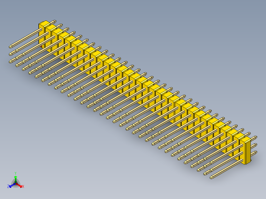 彩色公头100mil（2.54mm）系列-DS1021_yellow_3x32p_100mil_Type5_rev1.0正等轴测图