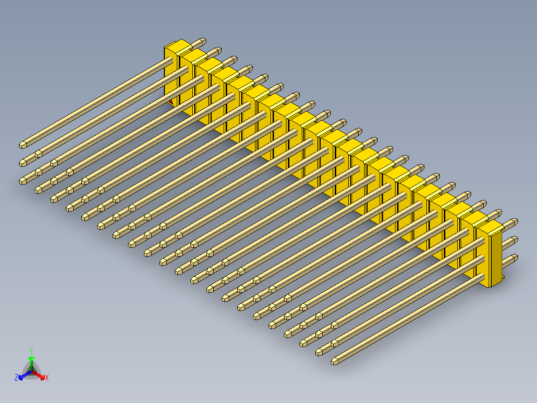彩色公头100mil（2.54mm）系列-DS1021_yellow_3x21p_100mil_Type43_rev1.0正等轴测图