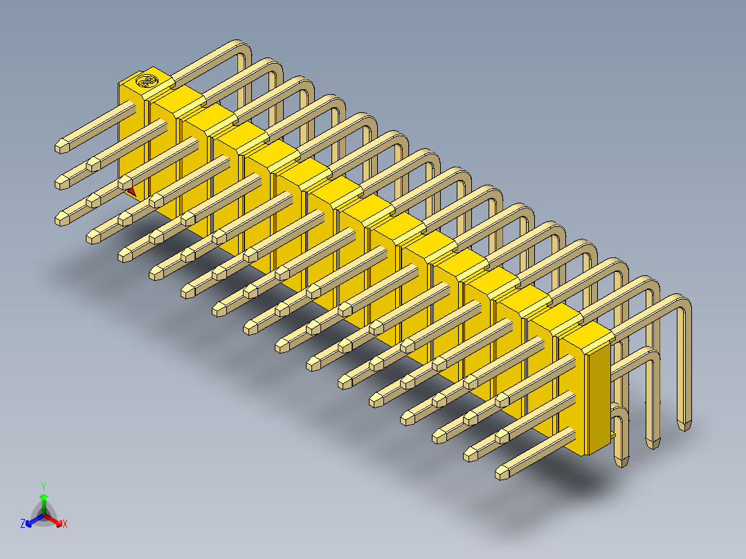 彩色公排针 100mil 2.54mm 系列-DS1022_yellow_3x15p_100mil_TypeD_rev1.0正等轴测图