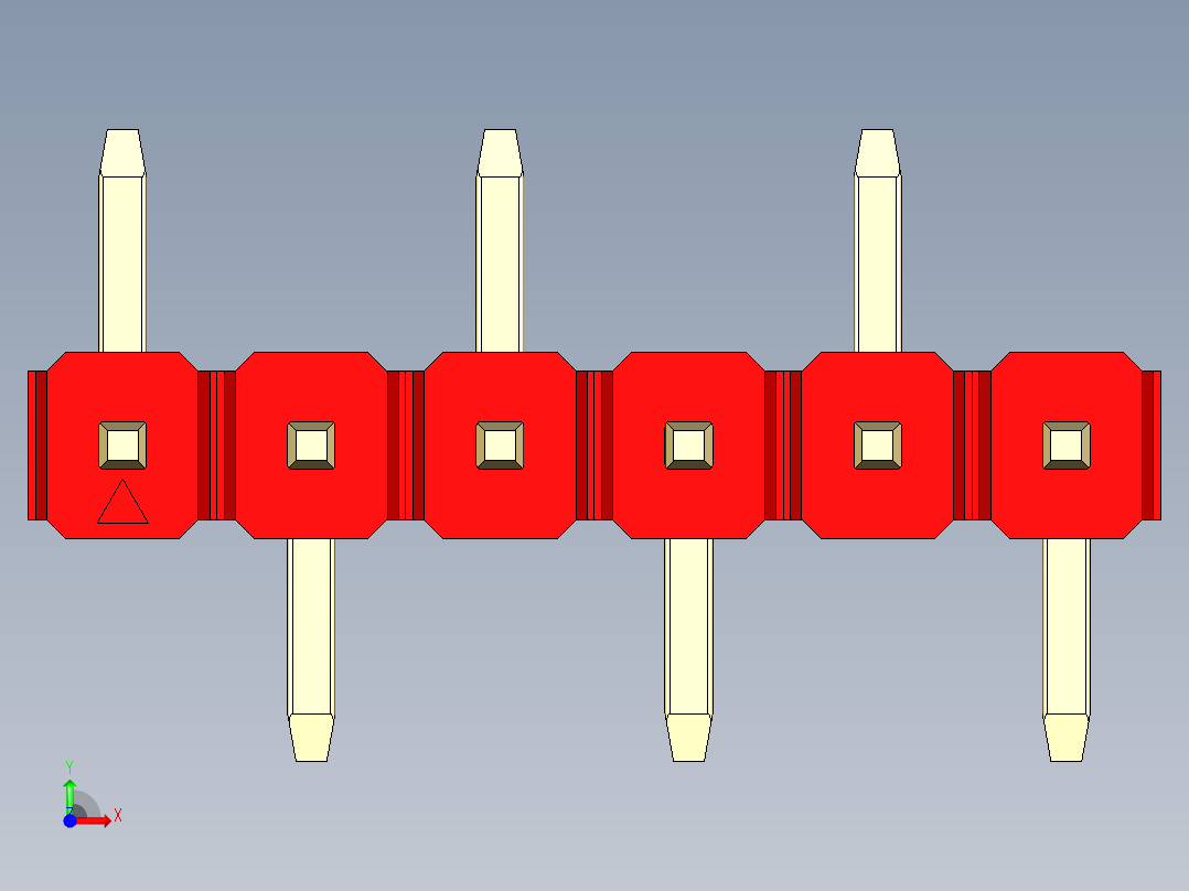 彩色公排针 100mil 2.54mm 系列-DS1022_red_06p_100mil_Type_SMT_R1_rev1.0前视图