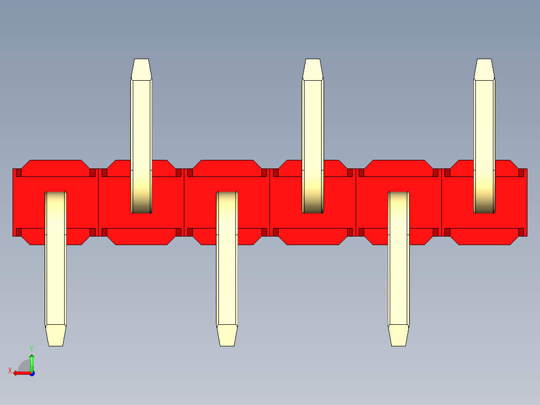 彩色公排针 100mil 2.54mm 系列-DS1022_red_06p_100mil_Type_SMT_R1_rev1.0后视图