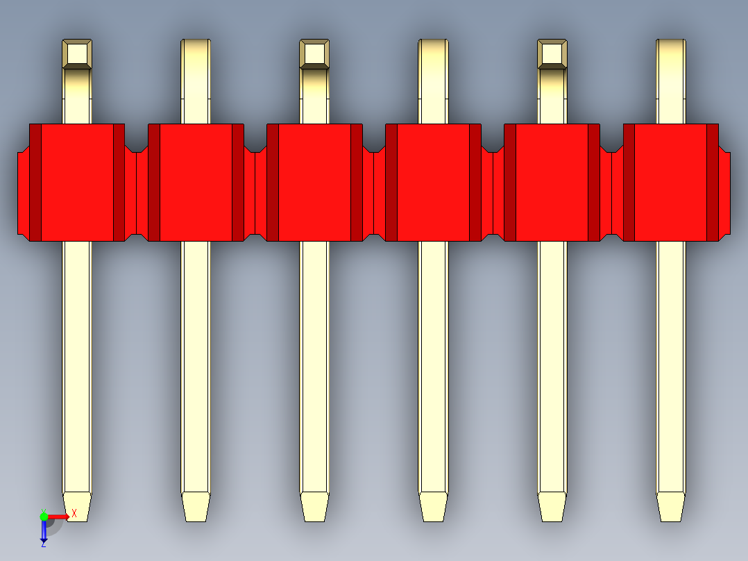 彩色公排针 100mil 2.54mm 系列-DS1022_red_06p_100mil_Type_SMT_R1_rev1.0俯视图