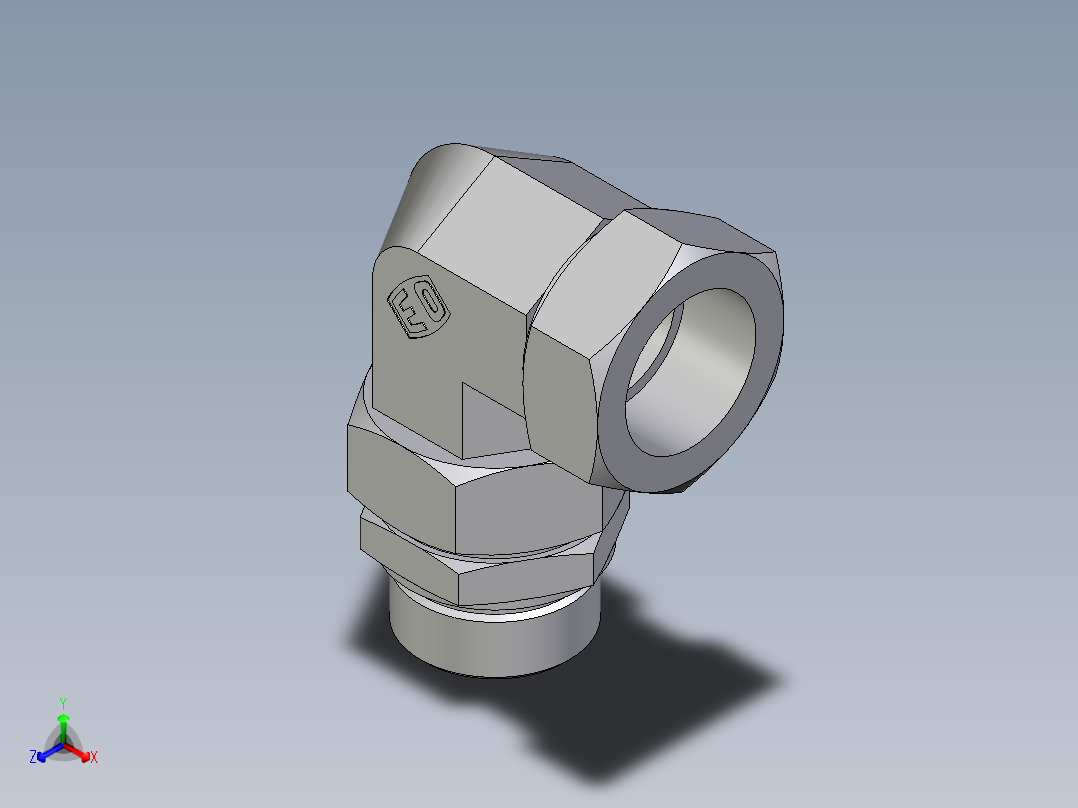 卡套式工业通用硬管接头EO_Assembled_adjustable_standpipe_elbow_EVW42LM71正等轴测图