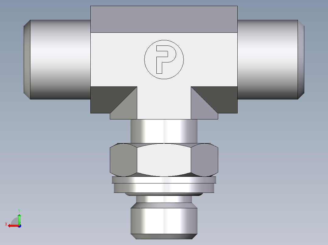 卡套式工业通用硬管接头EO_Adjustable_locknut_branch_tee_TEE06LMOMDCF后视图