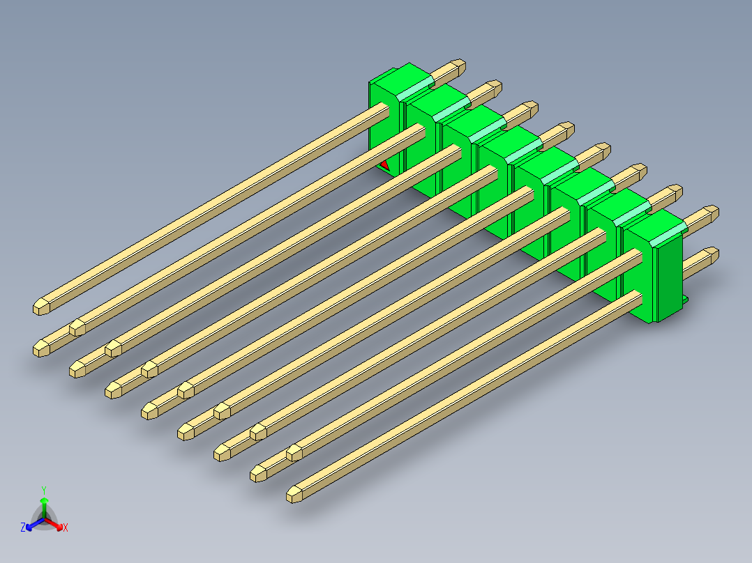 彩色公头100mil（2.54mm）系列-DS1021_green_2x08p_100mil_Type43_rev1.0正等轴测图