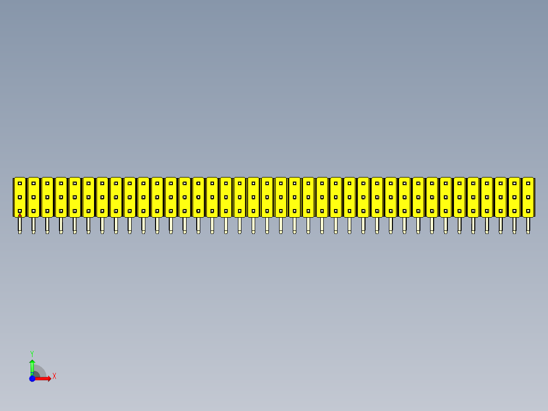 彩色公排针 100mil 2.54mm 系列-DS1022_yellow_3x38p_100mil_TypeD_rev1.0前视图