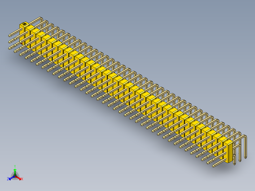 彩色公排针 100mil 2.54mm 系列-DS1022_yellow_3x38p_100mil_TypeD_rev1.0正等轴测图