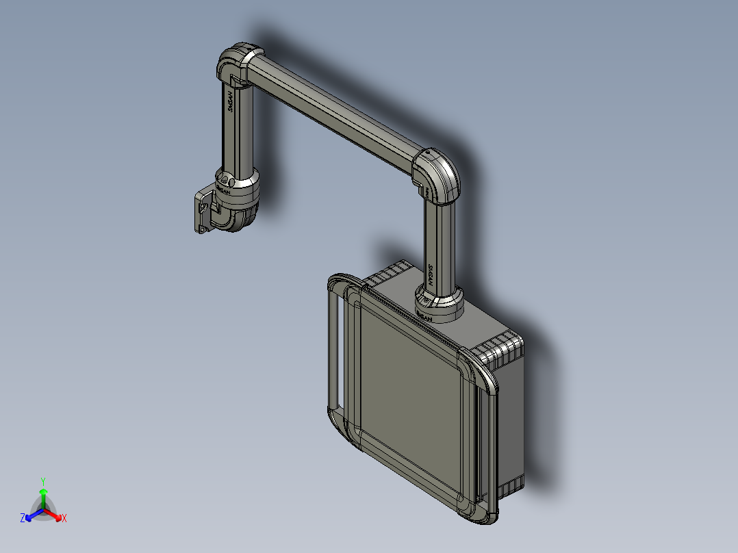 向下垂直墙座+转角+转角+箱体连接器+控制箱正等轴测图