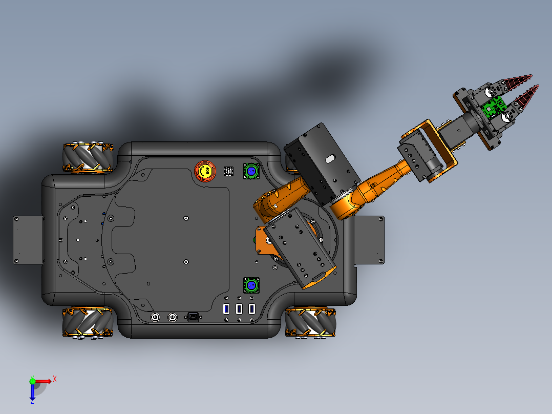 麦克纳姆轮机械臂小车sw17看编辑俯视图