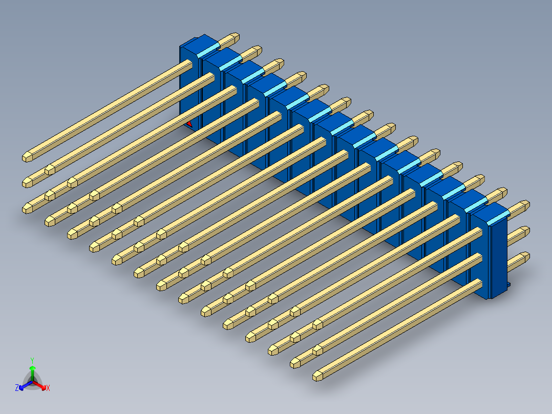 彩色公头100mil（2.54mm）系列-DS1021_blue_3x14p_100mil_Type19_rev1.0正等轴测图