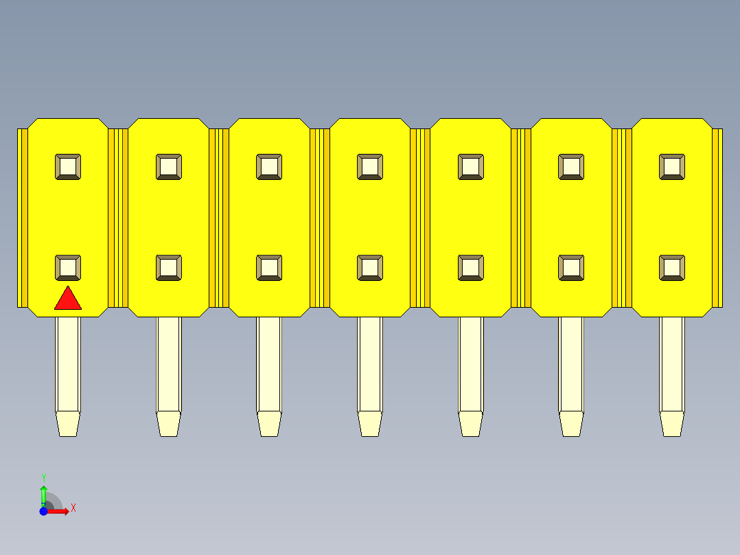 彩色公排针 100mil 2.54mm 系列-DS1022_yellow_2x07p_100mil_TypeD_rev1.0前视图