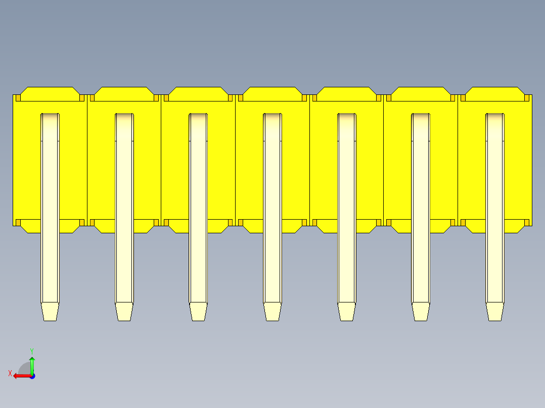 彩色公排针 100mil 2.54mm 系列-DS1022_yellow_2x07p_100mil_TypeD_rev1.0后视图