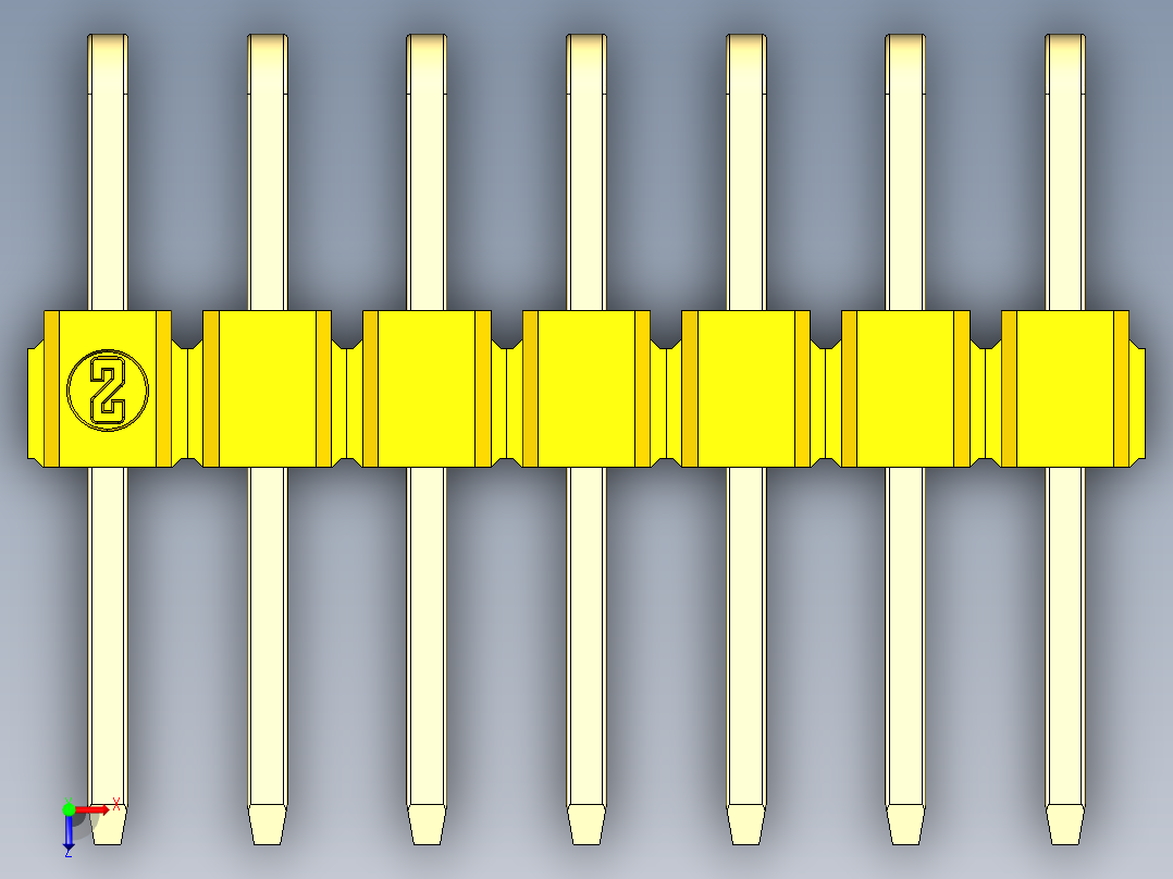 彩色公排针 100mil 2.54mm 系列-DS1022_yellow_2x07p_100mil_TypeD_rev1.0俯视图