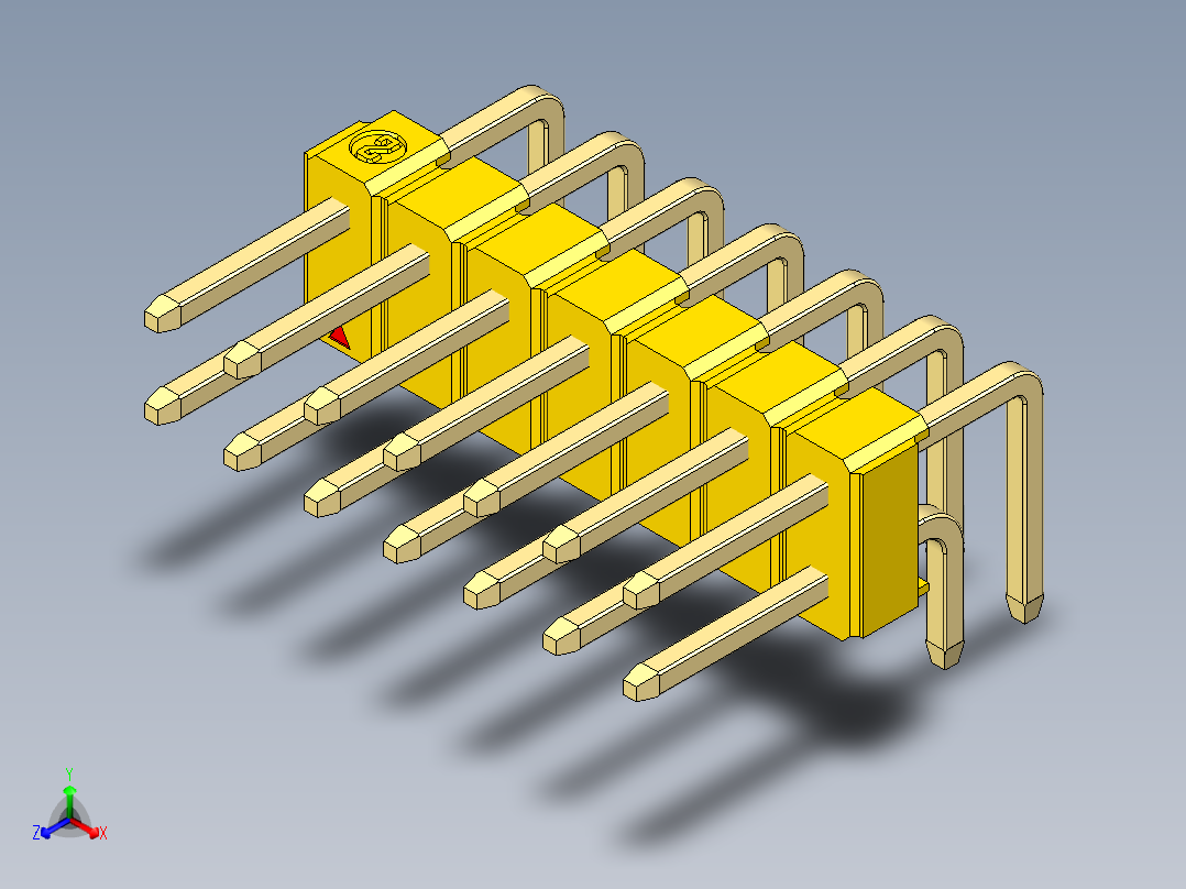 彩色公排针 100mil 2.54mm 系列-DS1022_yellow_2x07p_100mil_TypeD_rev1.0正等轴测图