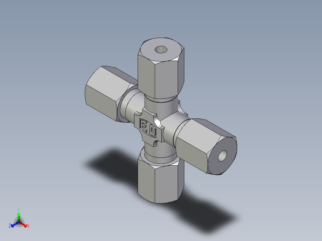 卡套式工业通用硬管接头EO_Union_cross_K04ZLLCF正等轴测图