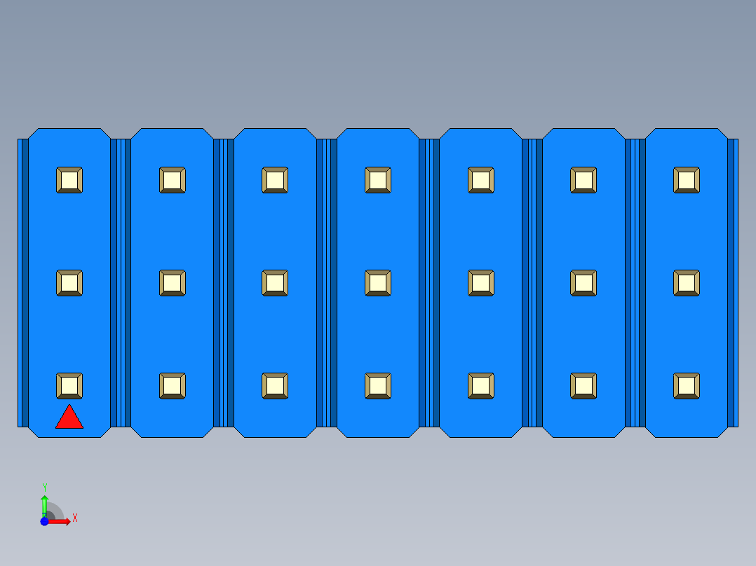 彩色公头100mil（2.54mm）系列-DS1021_blue_3x07p_100mil_Type1_rev1.0前视图