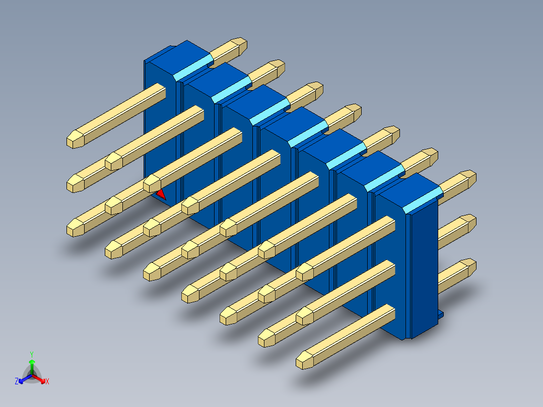 彩色公头100mil（2.54mm）系列-DS1021_blue_3x07p_100mil_Type1_rev1.0正等轴测图