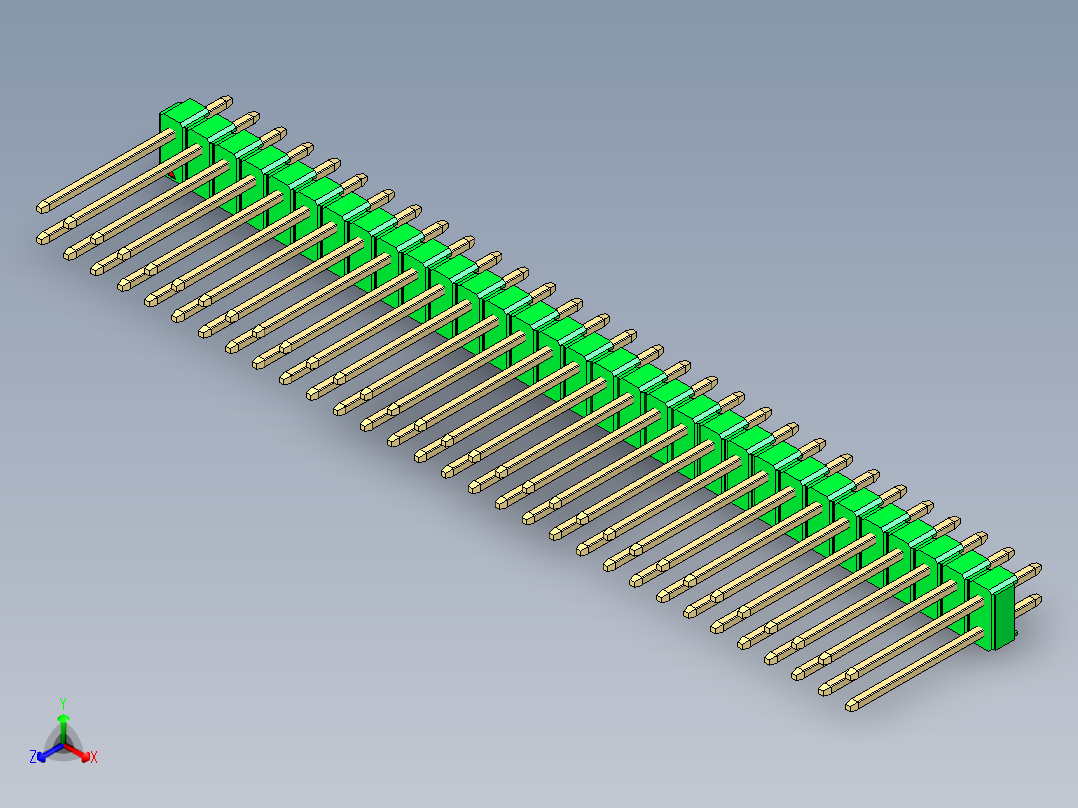 彩色公头100mil（2.54mm）系列-DS1021_green_2x31p_100mil_Type5_rev1.0正等轴测图