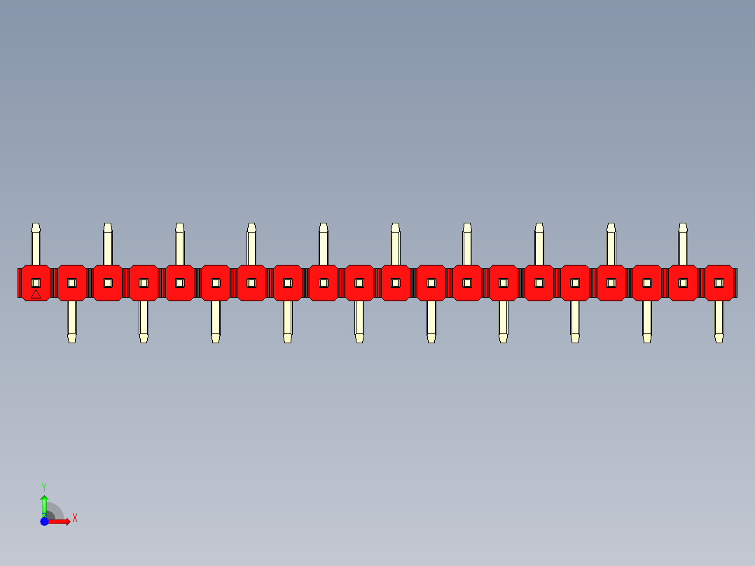 彩色公排针 100mil 2.54mm 系列-DS1022_red_20p_100mil_Type_SMT_R1_rev1.0前视图
