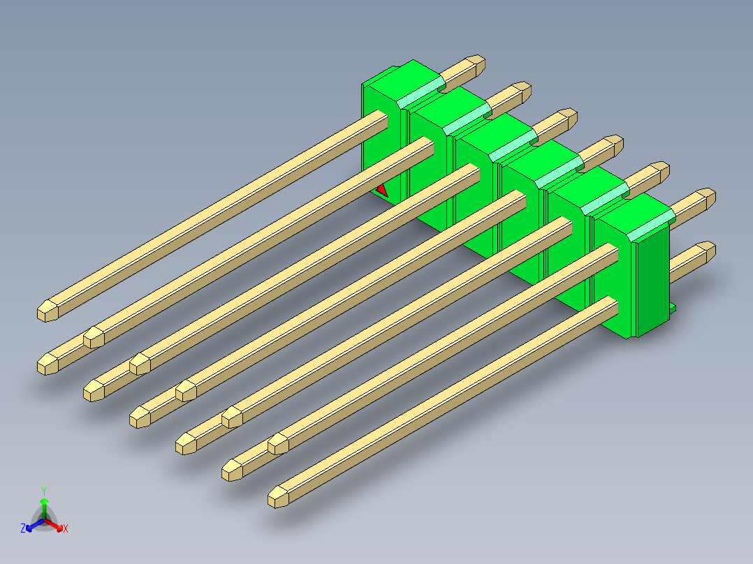 彩色公头100mil（2.54mm）系列-DS1021_green_2x06p_100mil_Type19_rev1.0正等轴测图