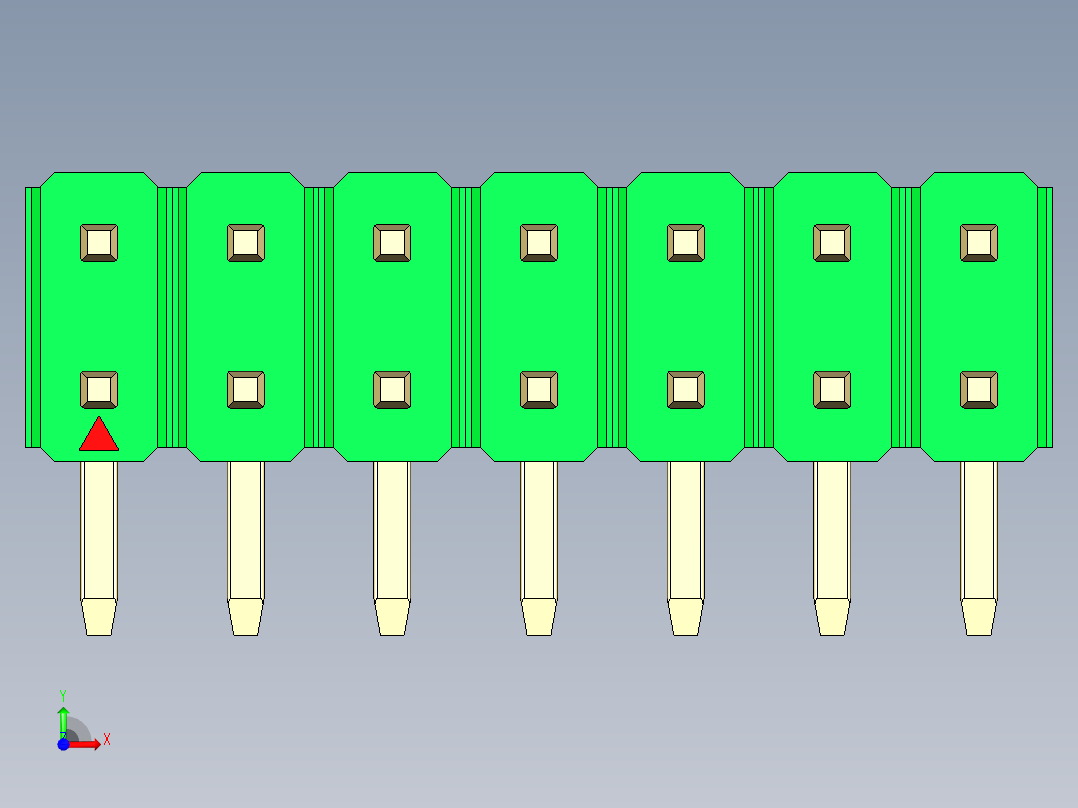 彩色公排针 100mil 2.54mm 系列-DS1022_green_2x07p_100mil_TypeD_rev1.0前视图