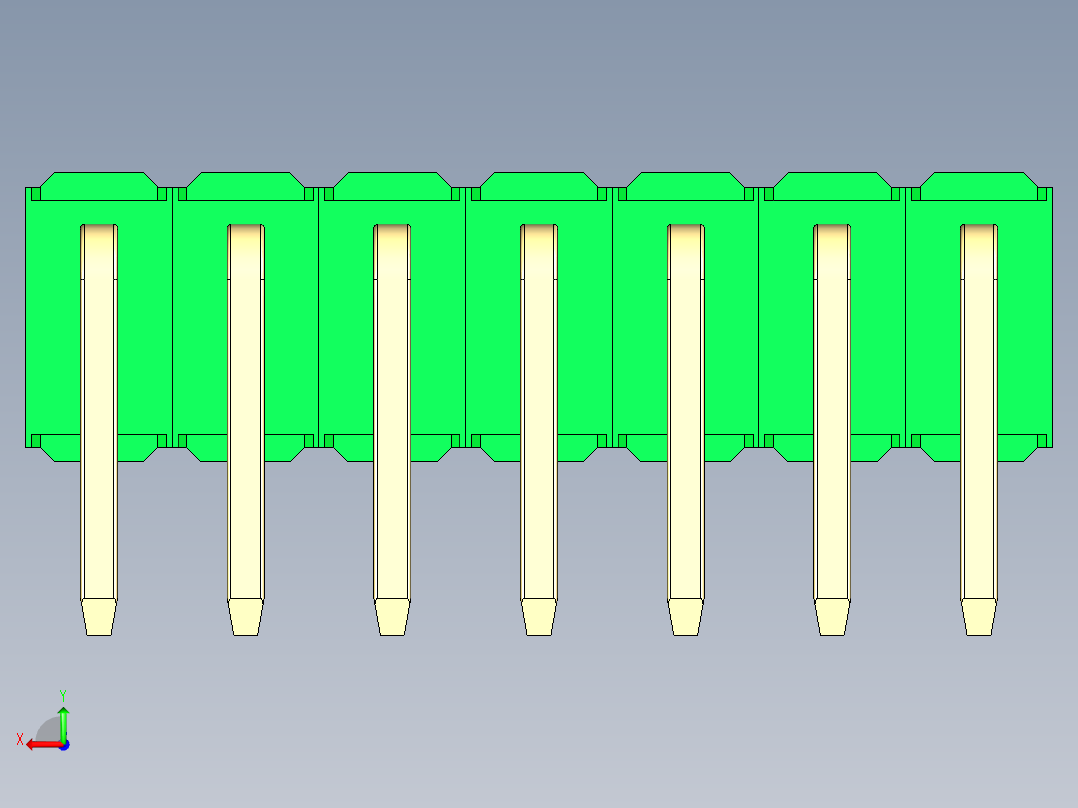 彩色公排针 100mil 2.54mm 系列-DS1022_green_2x07p_100mil_TypeD_rev1.0后视图