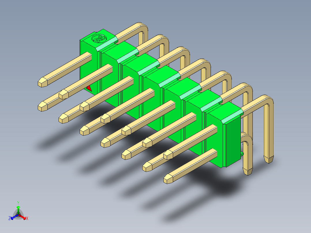 彩色公排针 100mil 2.54mm 系列-DS1022_green_2x07p_100mil_TypeD_rev1.0正等轴测图