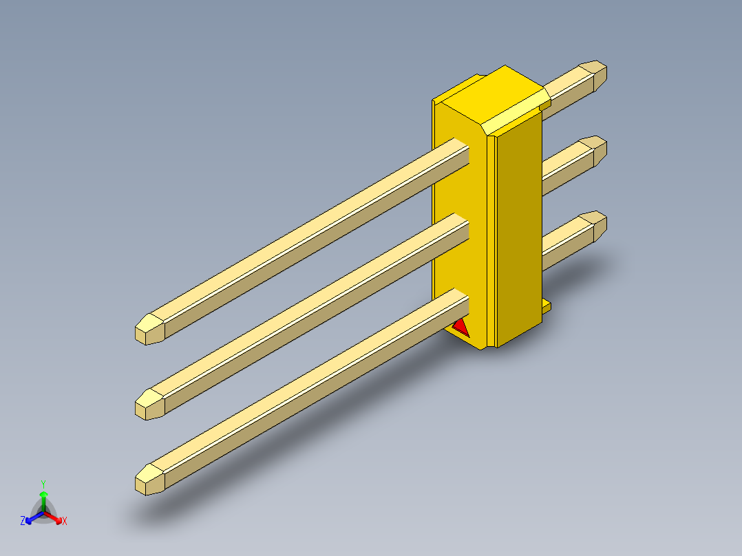 彩色公头100mil（2.54mm）系列-DS1021_yellow_3x01p_100mil_Type5_rev1.0正等轴测图