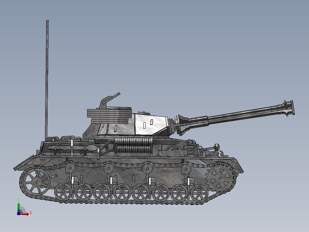 Panzerkampfwagen IV德军坦克模型3D图纸 Solidworks设计 附STEP左视图