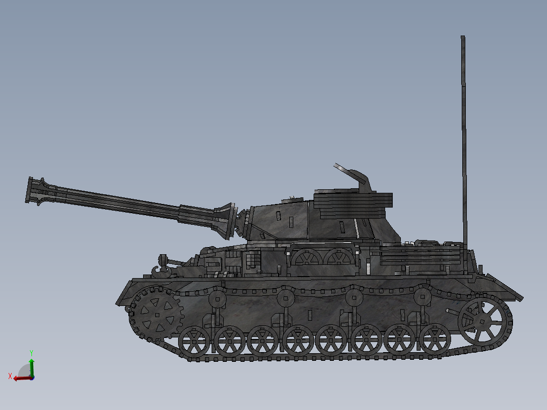 Panzerkampfwagen IV德军坦克模型3D图纸 Solidworks设计 附STEP右视图