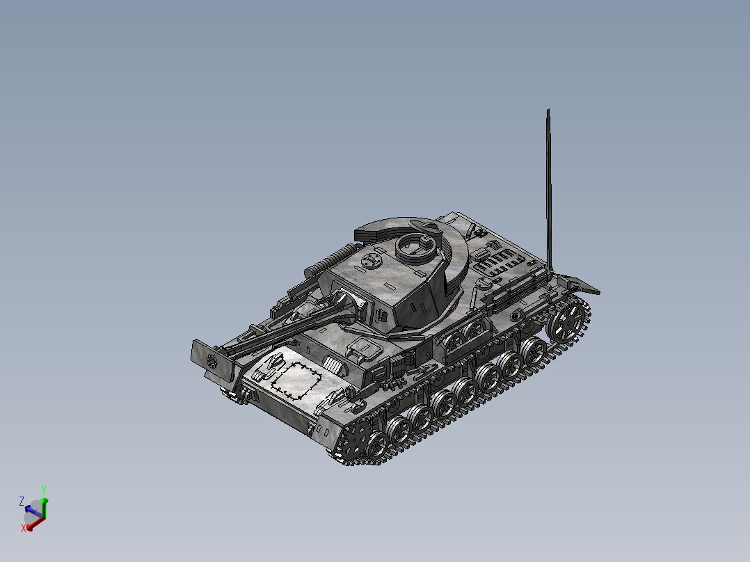 Panzerkampfwagen IV德军坦克模型3D图纸 Solidworks设计 附STEP正等轴测图