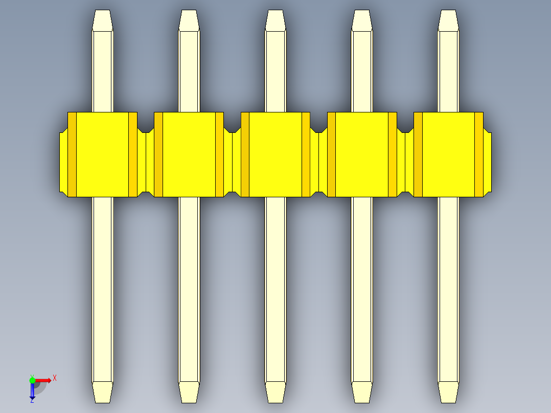 彩色公头100mil（2.54mm）系列-DS1021_yellow_1x05p_100mil_Type1_rev1.0俯视图