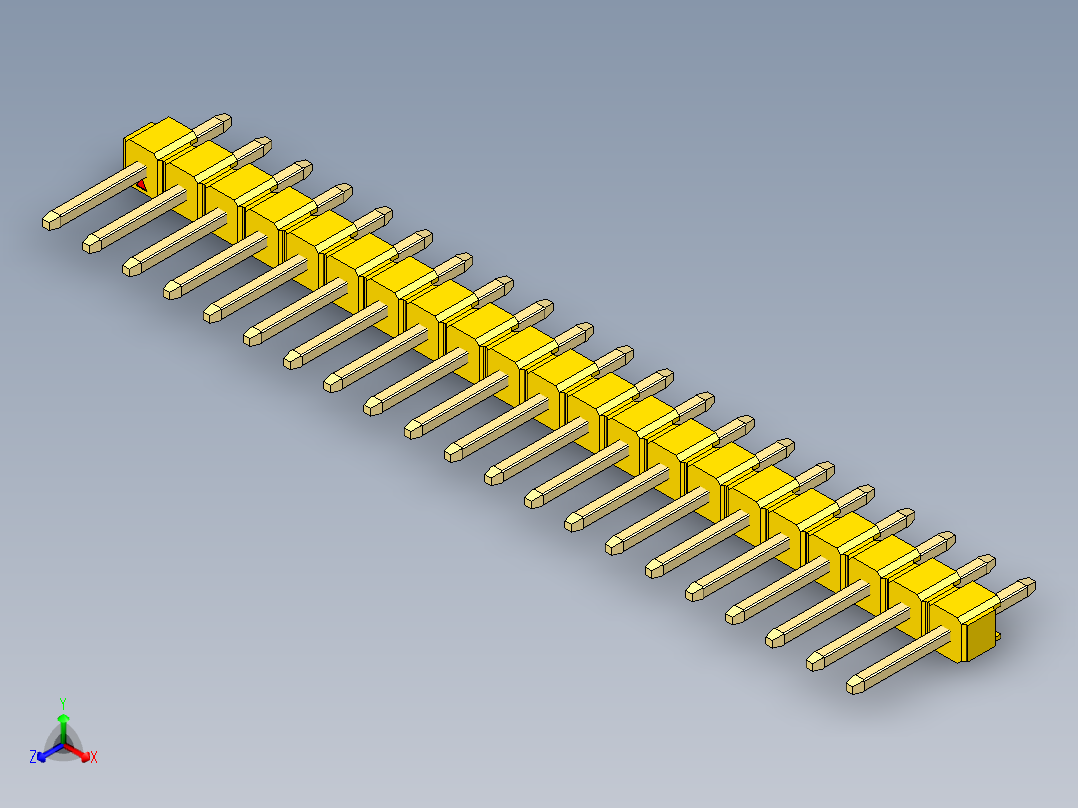 彩色公头100mil（2.54mm）系列-DS1021_yellow_1x21p_100mil_Type1_rev1.0正等轴测图
