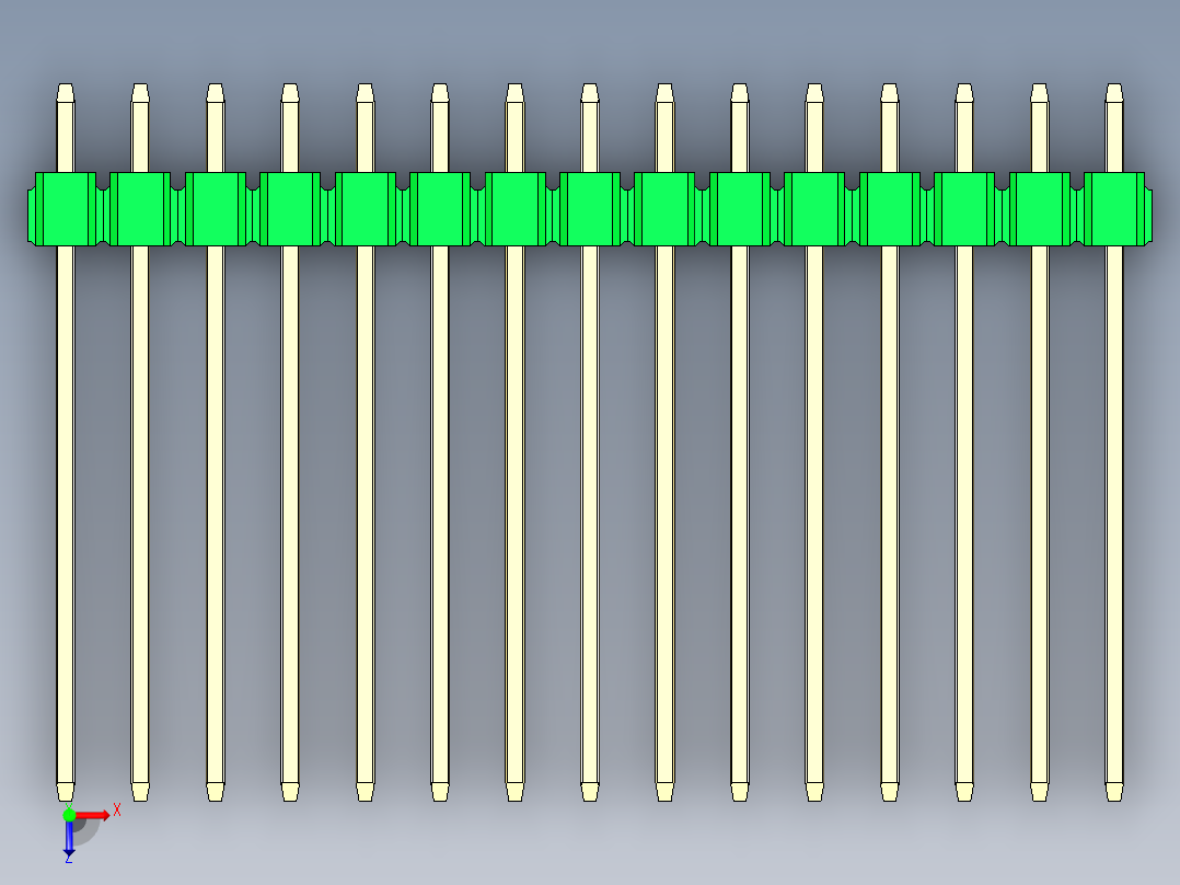 彩色公头100mil（2.54mm）系列-DS1021_green_1x15p_100mil_Type19_rev1.0俯视图