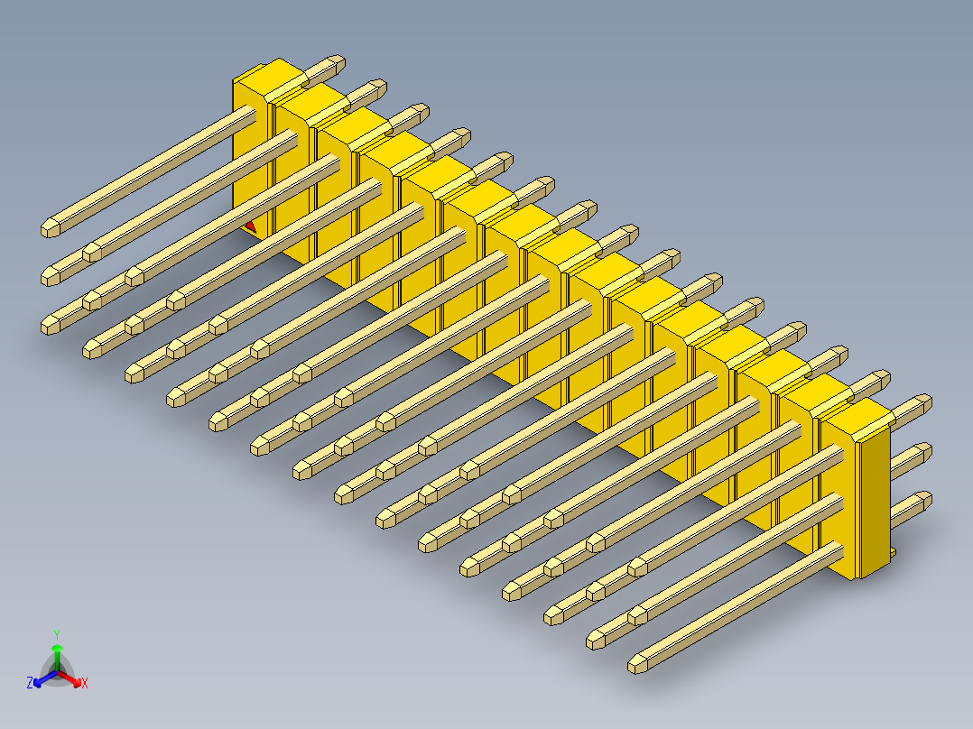 彩色公头100mil（2.54mm）系列-DS1021_yellow_3x15p_100mil_Type5_rev1.0正等轴测图