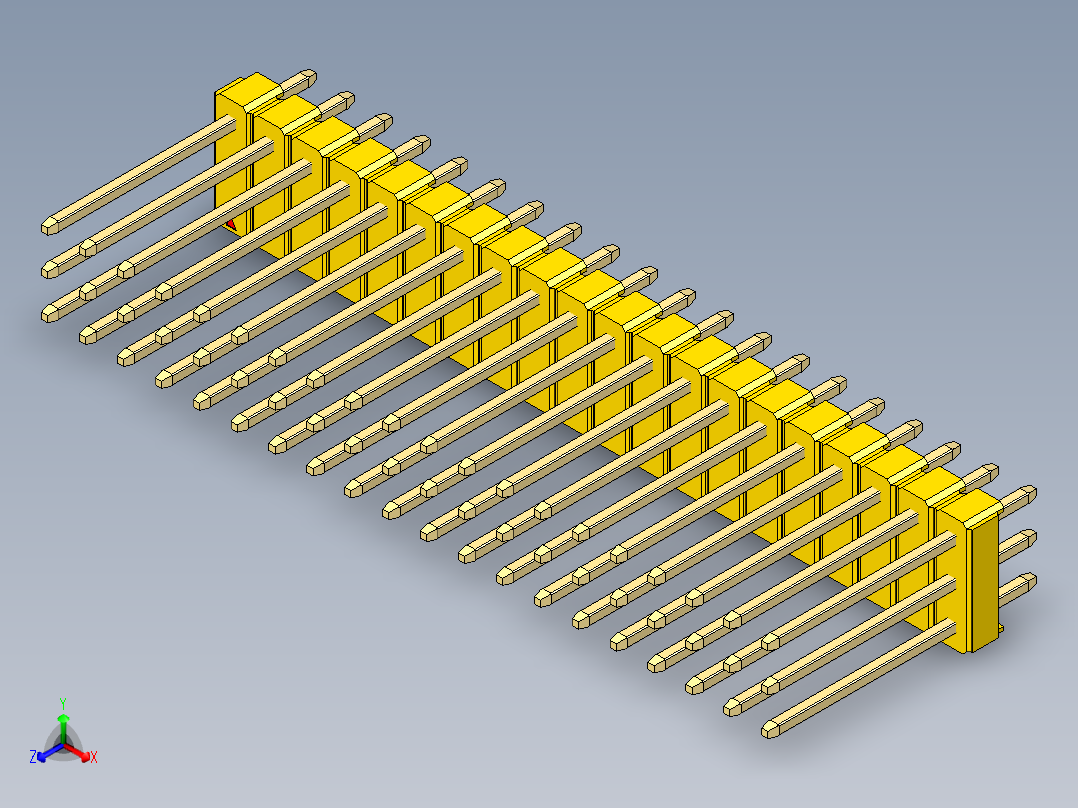 彩色公头100mil（2.54mm）系列-DS1021_yellow_3x20p_100mil_Type5_rev1.0正等轴测图