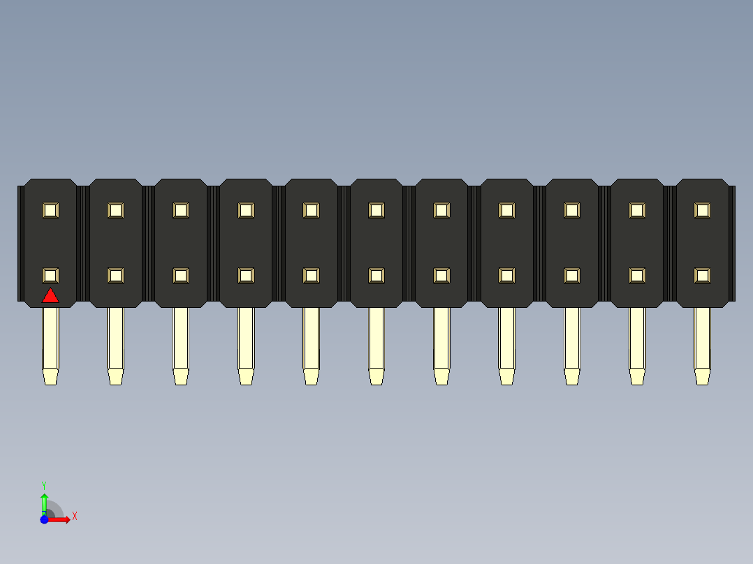 彩色公排针 100mil 2.54mm 系列-DS1022_black_2x11p_100mil_TypeD_rev1.0前视图