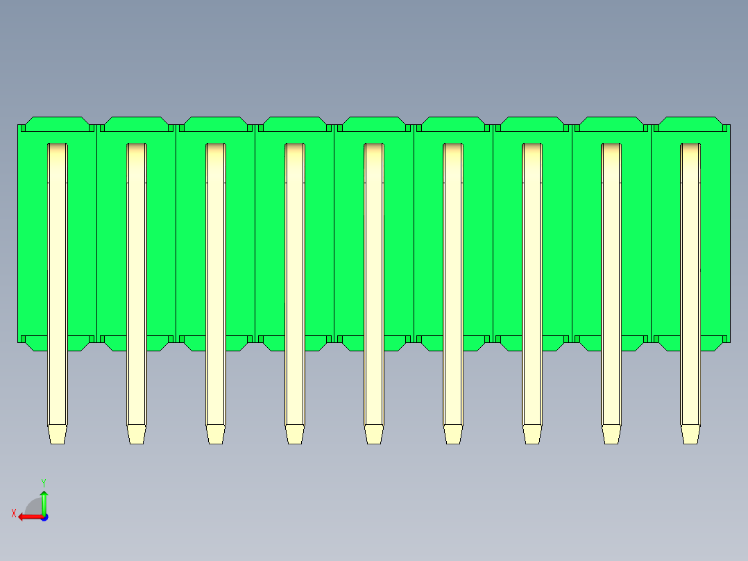 彩色公排针 100mil 2.54mm 系列-DS1022_green_3x09p_100mil_TypeD_rev1.0后视图