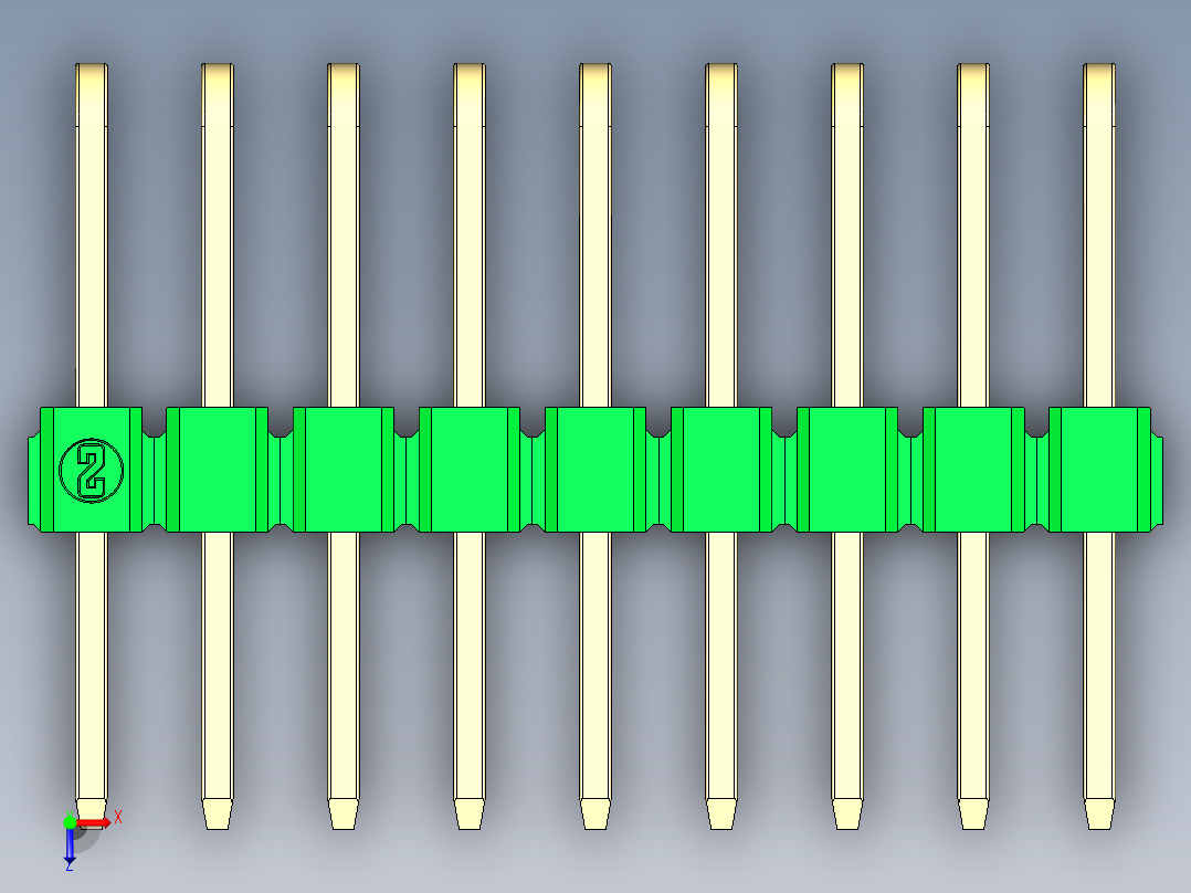 彩色公排针 100mil 2.54mm 系列-DS1022_green_3x09p_100mil_TypeD_rev1.0俯视图