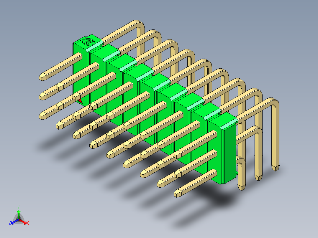彩色公排针 100mil 2.54mm 系列-DS1022_green_3x09p_100mil_TypeD_rev1.0正等轴测图