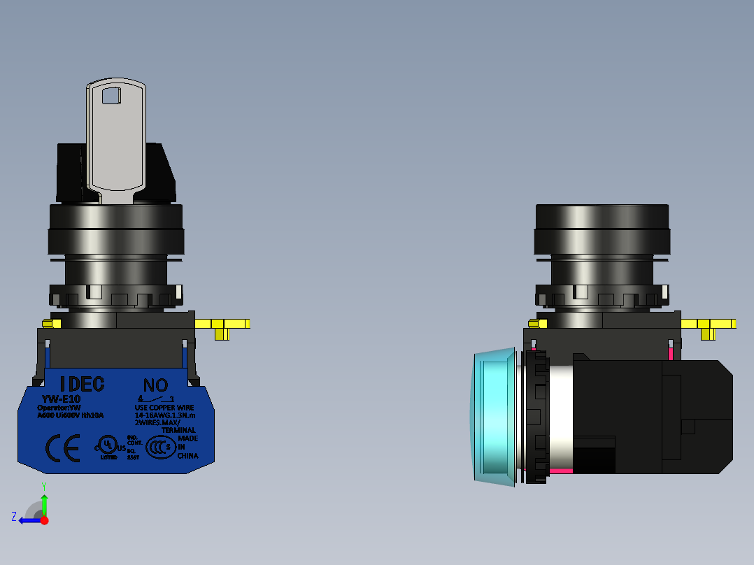 开关按钮和指示灯右视图