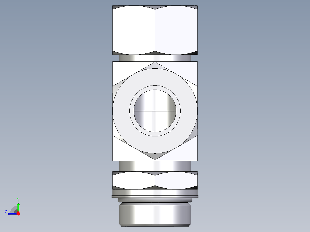 卡套式工业通用硬管接头EO_Adjustable_locknut_run_tee_LEE30SMORCF右视图