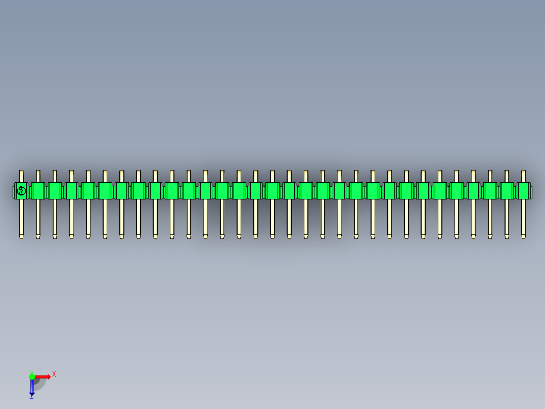 彩色公排针 100mil 2.54mm 系列-DS1022_green_1x31p_100mil_TypeD_rev1.0俯视图