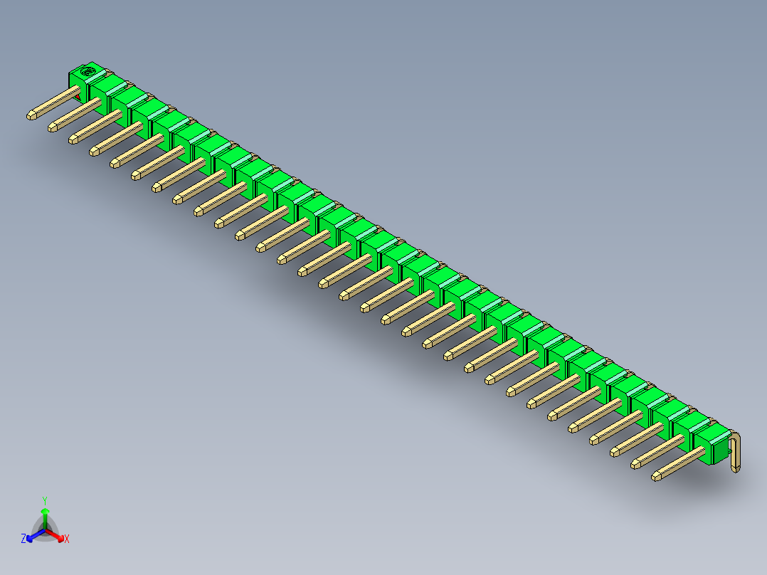 彩色公排针 100mil 2.54mm 系列-DS1022_green_1x31p_100mil_TypeD_rev1.0正等轴测图