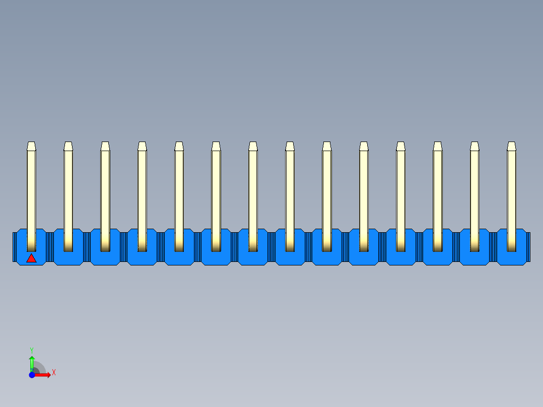 彩色公排针 100mil 2.54mm 系列-DS1022_blue_14p_100mil_TypeU_rev1.0前视图