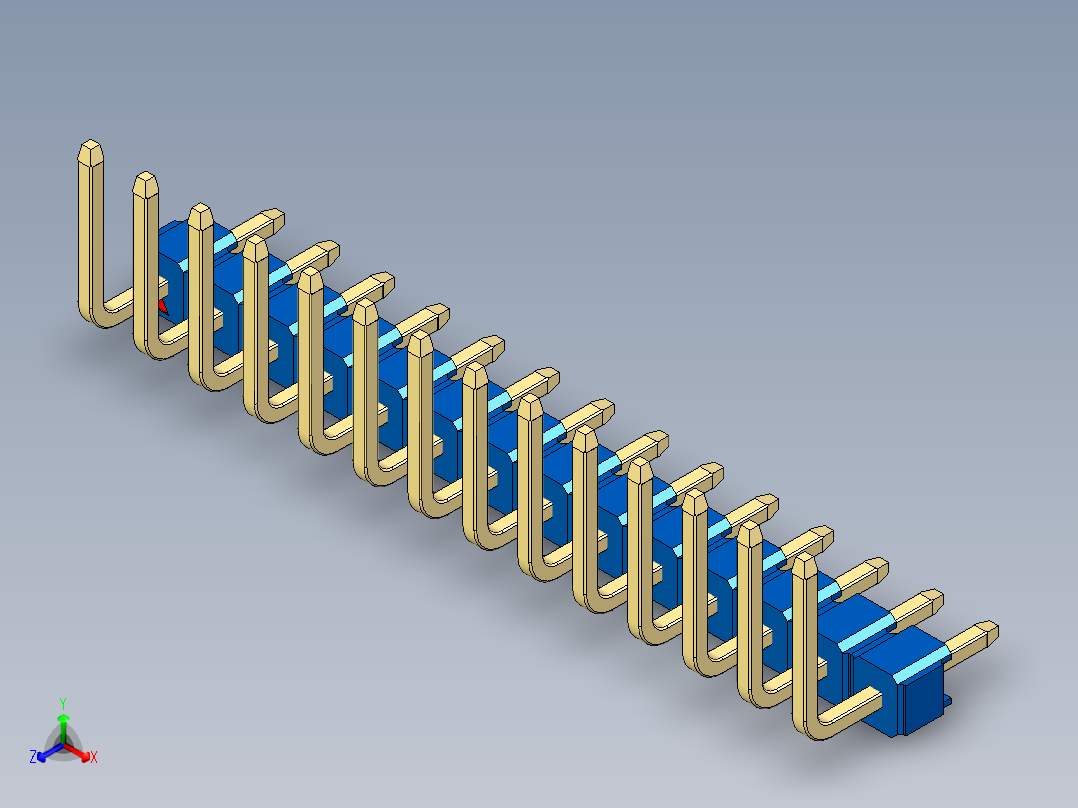彩色公排针 100mil 2.54mm 系列-DS1022_blue_14p_100mil_TypeU_rev1.0正等轴测图